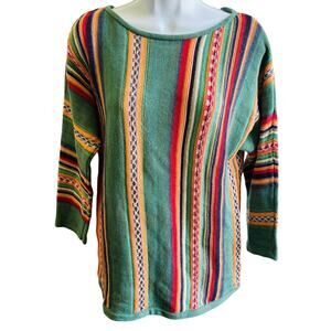 Chaps Denim L/G Striped Knit Sweater Multi-Color Boho 90s Coastal Preppy